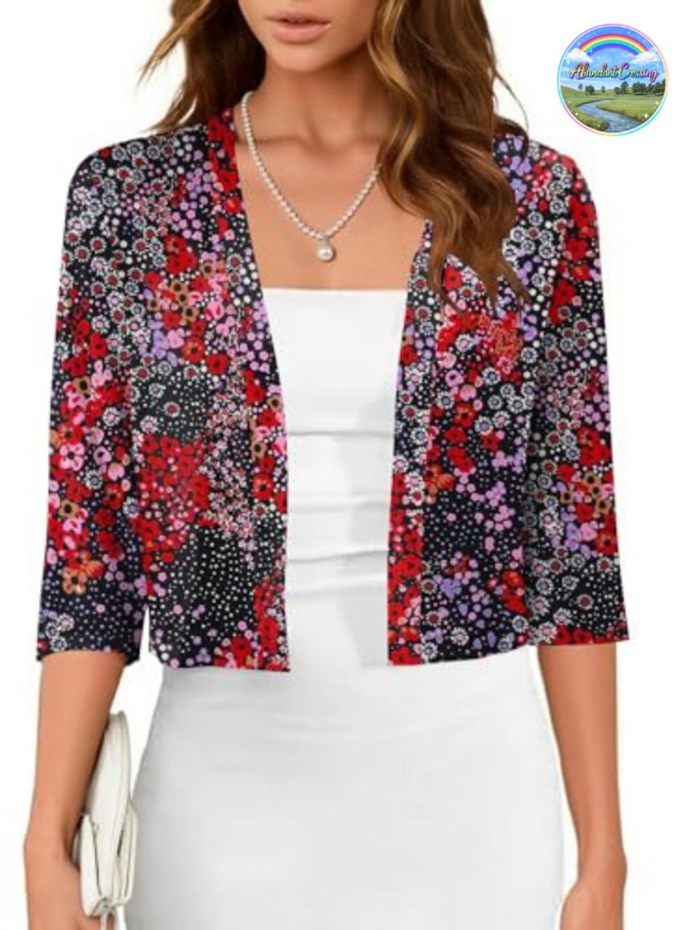 Women's Cropped Cardigan 3/4 Sleeve Knit Shrug Open Front Lightweight